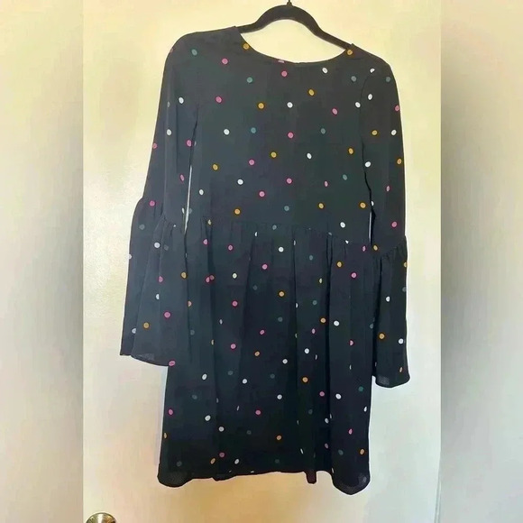 ASOS Black Mini Dress with Color Polka Dots and Bell Sleeves - Picture 1 of 7